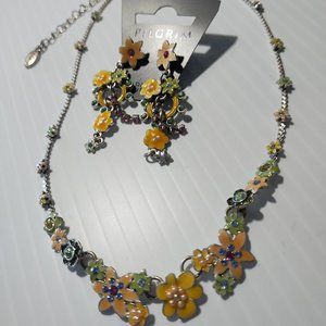 Pilgrim pendant and earrings flower design with intricate beaded necklace colors